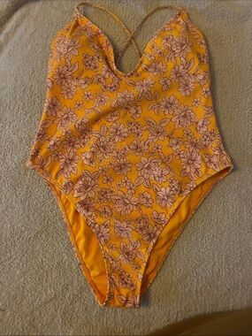 Forever 21 Bright Yellow Bikini Top with Floral Accent